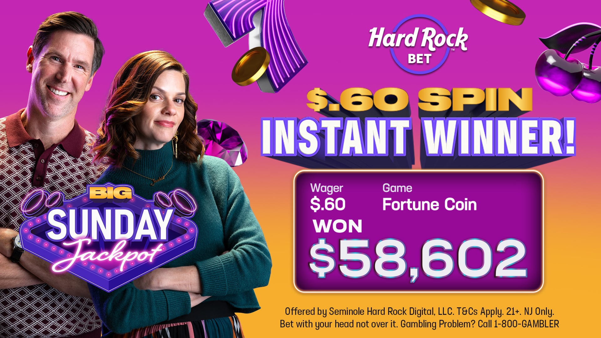 Big Sunday Jackpot $58K winner from $.60 spin
