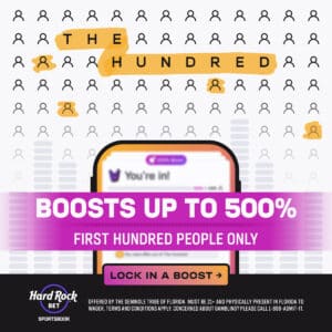Screenshot of The Hundred: a new promotion offered at Hard Rock Bet